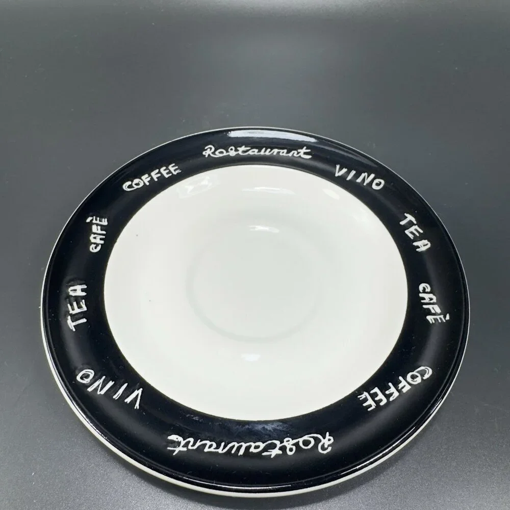 Pier 1 ENGLAND‎ ANGLETERRE Ceramic Teacup And Saucer Set Vino Coffee Black White
